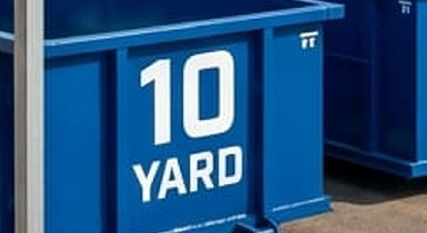 10 Yard Dumpster Rental in Littleton, CO A clean, correctly-labeled 10 yard RJ Dumpster Rental Littleton roll-off container staged at the company yard, part of a five-container size lineup