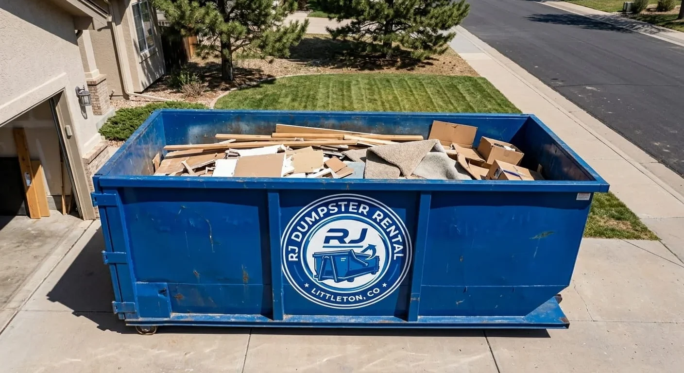 An RJ Dumpster Rental Littleton dumpster rented for a construction job site